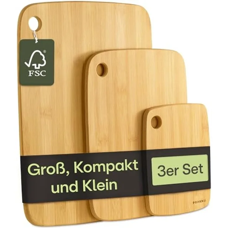Praknu Schneidebrett Praknu Schneidebrett Holz 3er Set - Vielseitig und Robust, Bambus, (3er-Set, 3-St), Größen