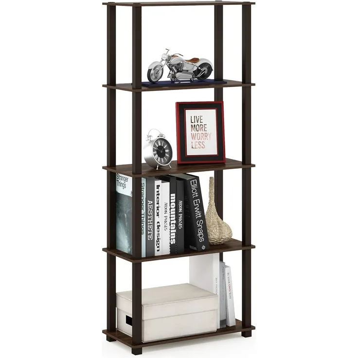 Furinno 5-Ebenen Mehrzweck-Regal mit quadratischen Rohren, holz, Walnuss/Braun, 29. 46x59. 94x145. 8 cm