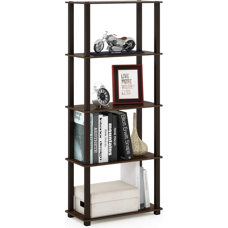 Furinno 5-Ebenen Mehrzweck-Regal mit quadratischen Rohren, holz, Walnuss/Braun, 29. 46x59. 94x145. 8 cm