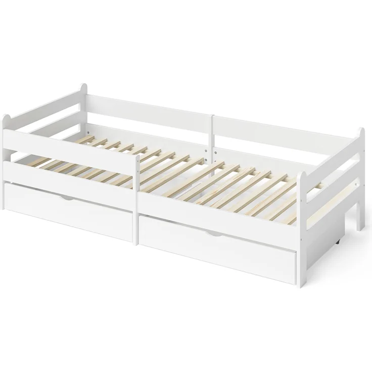 Bellabino 'Kuru' Kinderbett 90x200 cm mit Matratze und 2 Schubladen, weiß, Jugendbett mit Rausfallschutz und Lattenrost – Bild 2