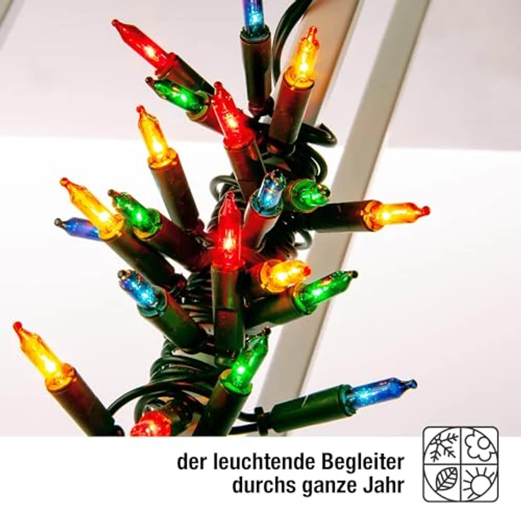 hellum Lichterkette innen mit 50 LED, mini Lichterkette bunte Lichter beleuchtete 7,35m, bunt strombetrieben mit grünem Kabel, – Bild 7
