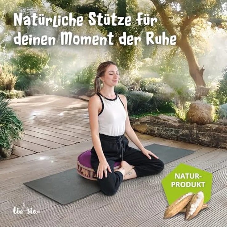 livasia Meditationskissen Zafukissen groß (Deluxe) vegan und handgefertigt, 44x15cm, Kapok – Bild 3