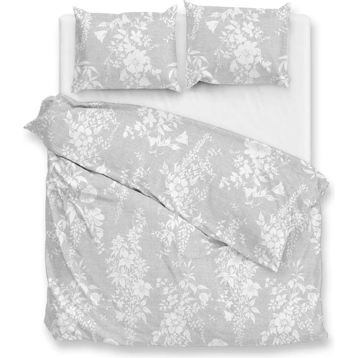 Zohome Cotton Bettwäsche 155x220 Ibisco di Lino Dove Grey Blumen weiß silber – Bild 2