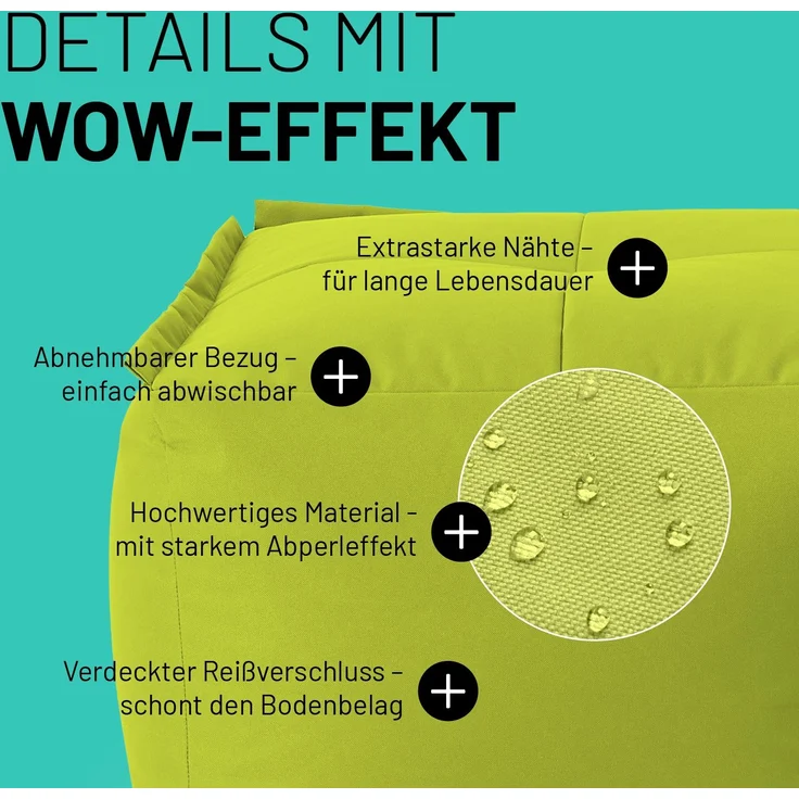 Lumaland Sitzsack-Sofa, Polyester, Pouf, Apfelgrün, 40 x 54 x 54 cm – Bild 5