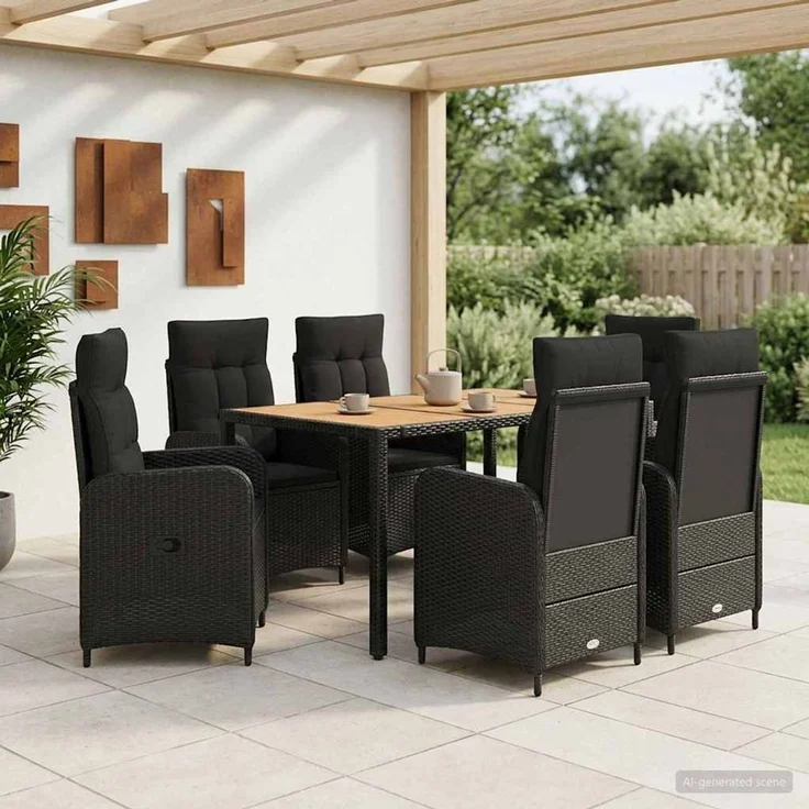 vidaXL Outdoortisch-Set 7 stk. Schwarz 150 x 90 x 75 cm 3422269 – Bild 3