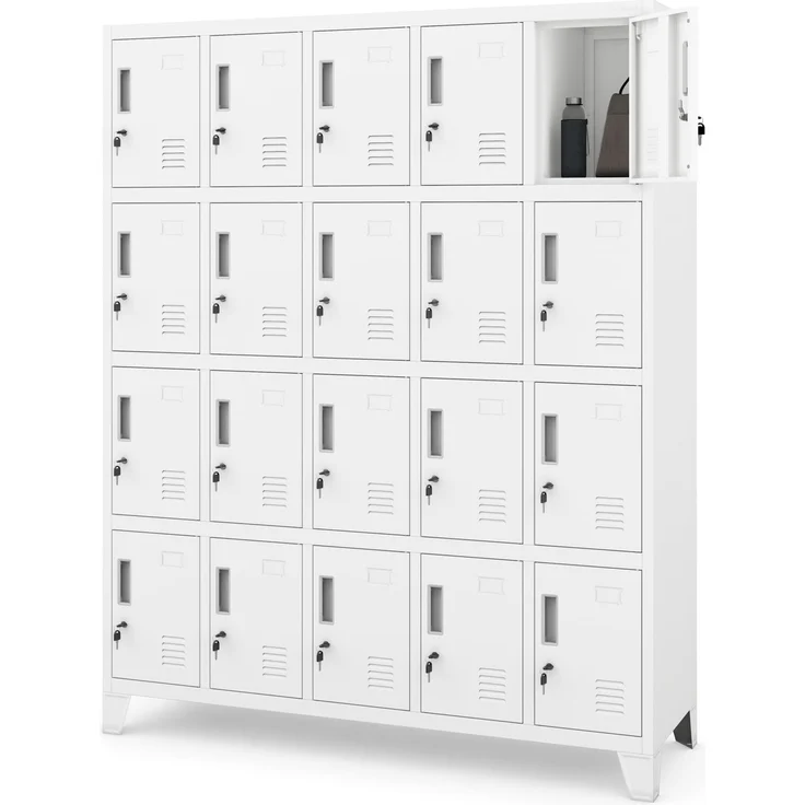 Jan Nowak Umkleideschrank 5B4A Fächerschrank Schließfachschrank mit 20 Fächern Wertfachschrank Metall Pulverbeschichtung 172 x 136 x 45 cm (H x B x T) (Weiß)