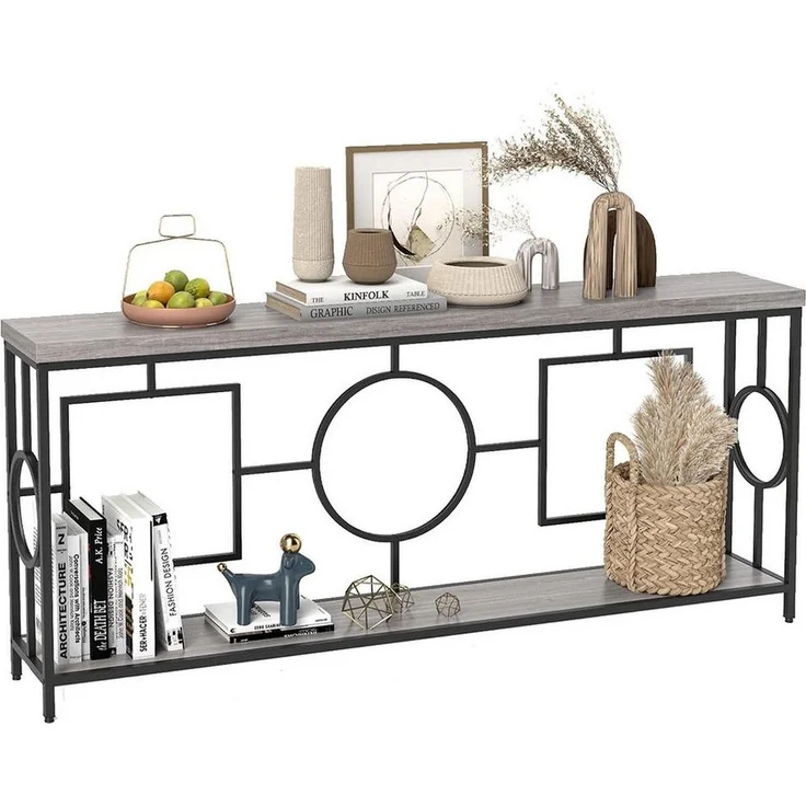 COSTWAY Konsolentisch, schmal, 180cm, Flurtisch mit 2 Ebenen, Metallgestell – Bild 5