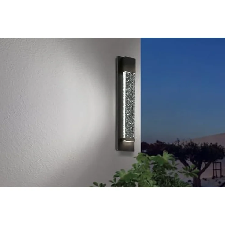 EGLO LED Außen-Wandlampe Villagrazia, 2-flammige Alu- und Glasleuchte, Schwarz, klar mit Lufteinschlüssen, 40 cm, IP44, warmweißes Licht – Bild 3