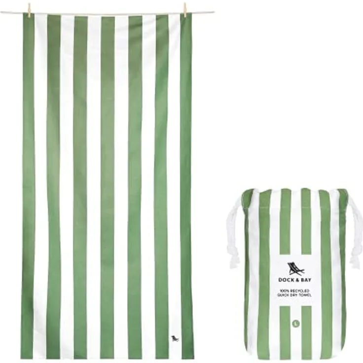 Dock & Bay Strandhandtuch - Mikrofaser, schnell trocknend, sandabweisend, kompakt, leicht, 100% recycelt, inklusive Beutel - Cabana, Cayman Khaki, Extra Large (200x90cm)