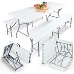 AREBOS Bierzeltgarnitur, 3-teilig, klappbar, Kunststoff, 182 x 74 x 74 cm, Weiß