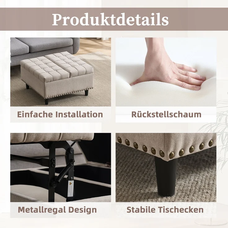 Aufbewahrungsstuhl mit mehrlagigem Stauraum, beidseitig öffnendem Stauraum,als itzbank, Fußablage,pflegeleichte Oberfläche,Beige – Bild 8