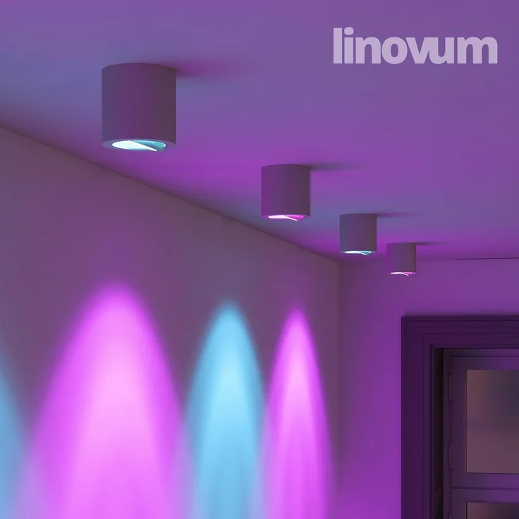 linovum LED Aufbaustrahler CORI Aufbauspot schwarz gebuerstet schwenkbar mit Smart GU10 RGB LED, RGB – Bild 4