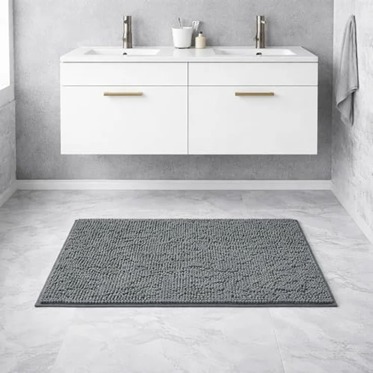 WohnDirect Badematte 50x80 cm | Grau - rutschfest & Waschbar - Badezimmerteppich zum Set kombinierbar, Badvorleger, WC Garnitur, Badteppich – Bild 1
