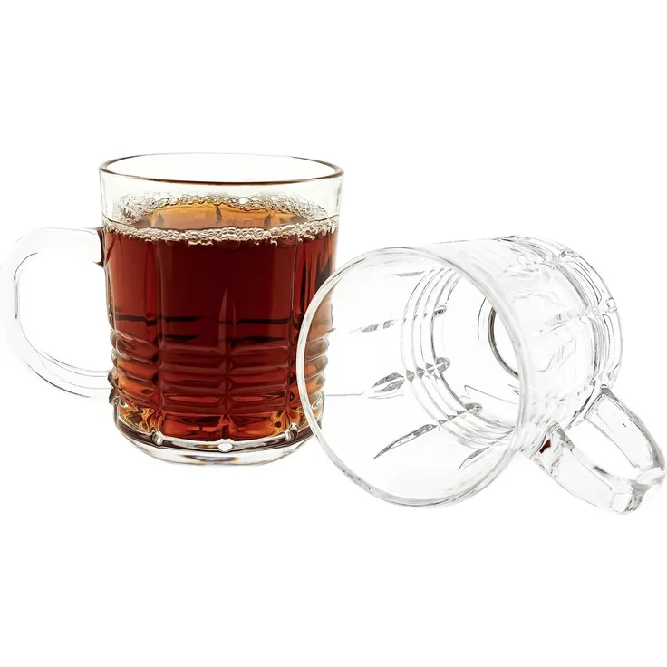 6er Set Henkelgläser - Transparent mit dekorativem Linienmuster, 240 ml