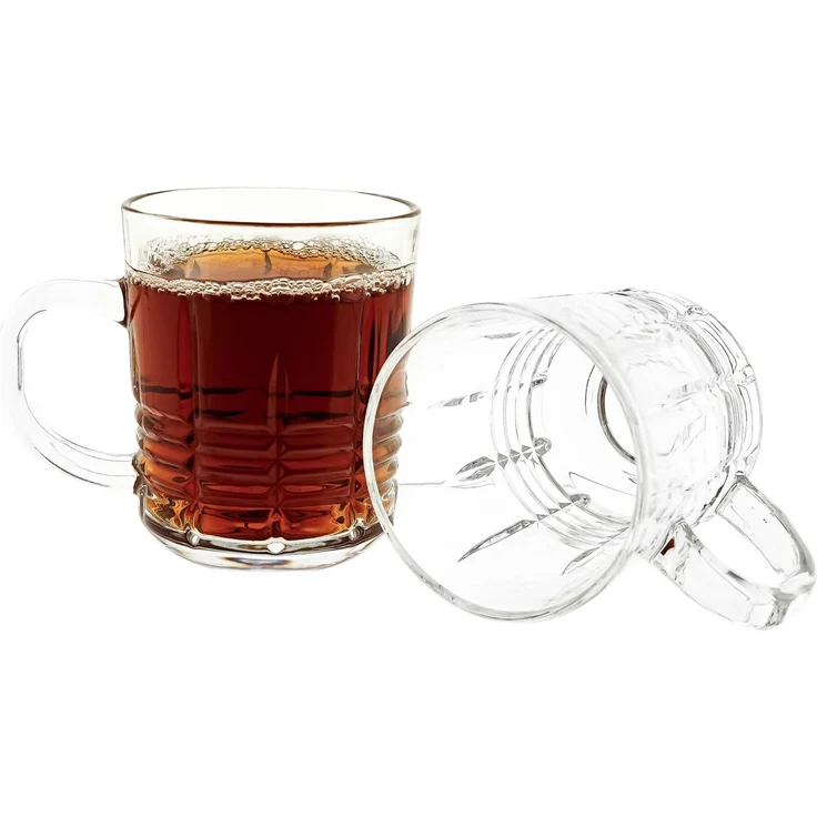6er Set Henkelgläser - Transparent mit dekorativem Linienmuster, 240 ml – Bild 1