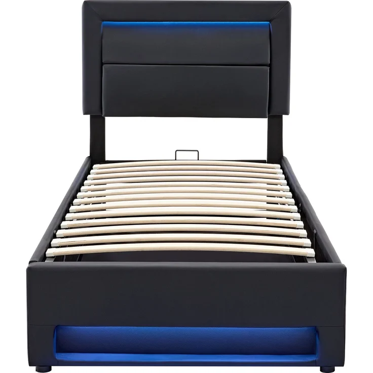 ZUBALIYA Polsterbett 90 x 190 cm mit LED-Beleuchtung, USB-Anschluss, Lattenrost, Kunstleder (PU), Schwarz – Bild 9