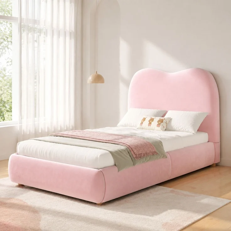CHICFURN Polsterbett Samt Rosa 90x200 cm mit hydraulischem Stauraum und Lattenrost – Bild 2