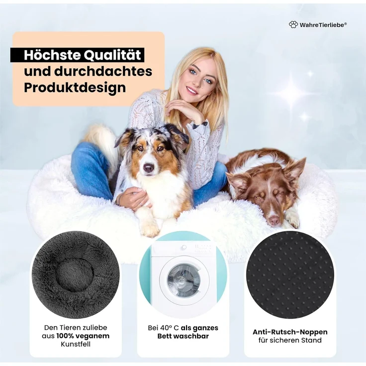 Wahre Tierliebe Hundebett Donut - Das Original - waschbar [XL, 120cm, grau] Hundekissen, Hundekorb, Flauschiges Hundebett für große, mittelgroße & kleine Hunde – Bild 6