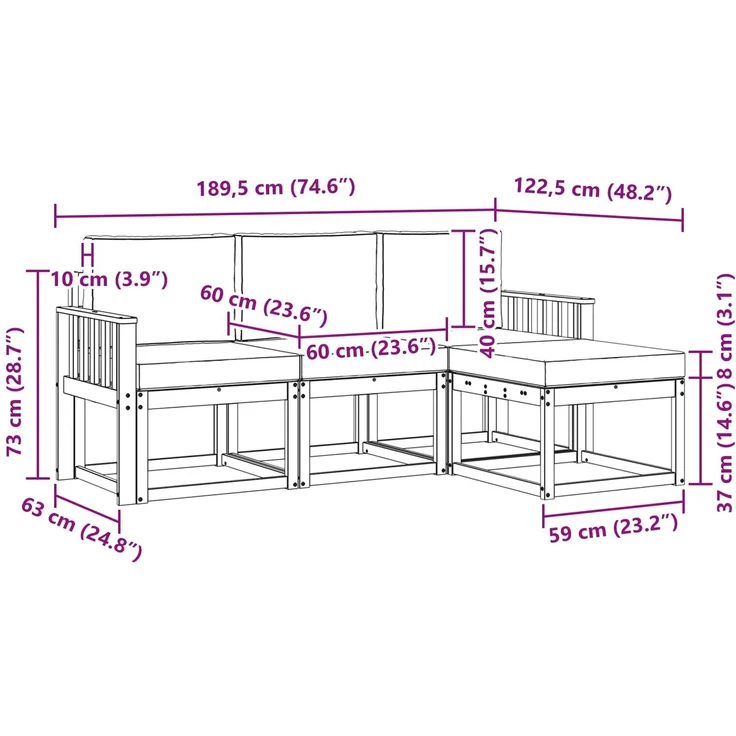 vidaXL Outdoor-Sofagarnitur mit Kissen 4 pcs Natur und Creme 3366213 – Bild 8