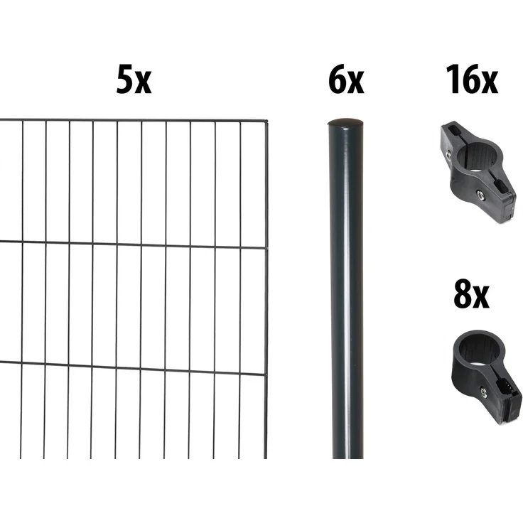 Garden 'N' More Einzelstabmattenzaun Set mit Rundpfosten, 175 cm hoch, anthrazit, 5 Elemente für 10 m, 6 Pfosten – Bild 2