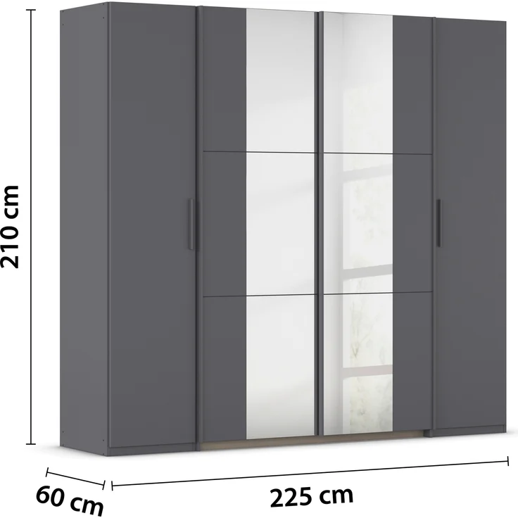 rauch Kleiderschrank, Dreh- und Schwebetürenschrank KRONACH, 4-türig, Grau metallic, 225 x 210 x 60 cm – Bild 4