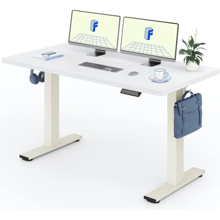 FLEXISPOT Höhenverstellbarer Schreibtisch 160×80cm, mit Haken und 25mm EINTEILIGER Tischplatte, ergonomischer Schreibtisch mit LED-Höhenanzeige und Memory-Funktion (Weiß, Mousseweiß)