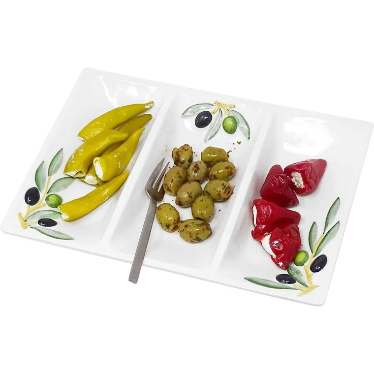 Lashuma Servierteller Olive, Keramik, (1-tlg, 31 x 21 cm), Dreigeteilter Partyteller eckig für Snacks – Bild 3