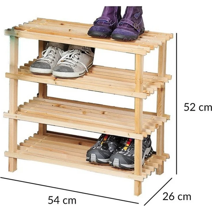 Schuhregal, Schuhschrank, Holzregal, Tannenholz hell FSC, 4 stöckig – Bild 3