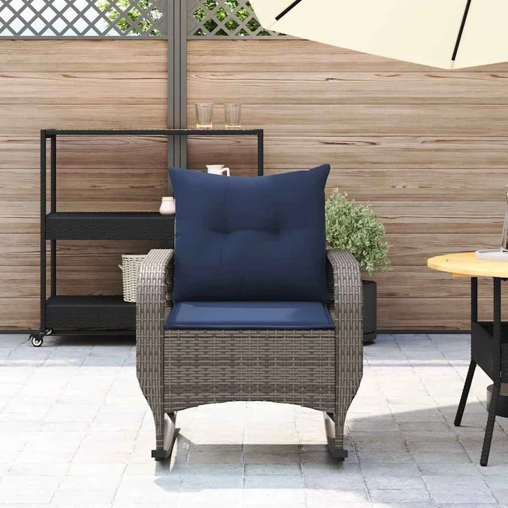 vidaXL Garten-Schaukelstuhl mit Kissen Grau Poly Rattan 4104200 – Bild 2