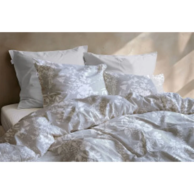 Zohome Cotton Bettwäsche 155x220 Ibisco di Lino Dove Grey Blumen weiß silber – Bild 5