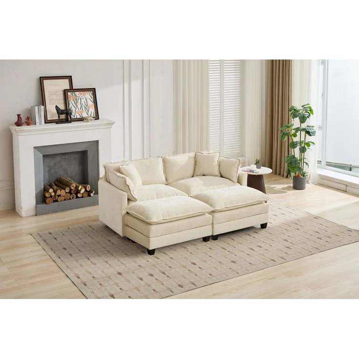 ZUBALIYA Sofa mit LED - Beleuchtung, mit Chenille - Bezug, mit Cordbezug, modular aufgebaut, aus Chenille, Beige – Bild 11