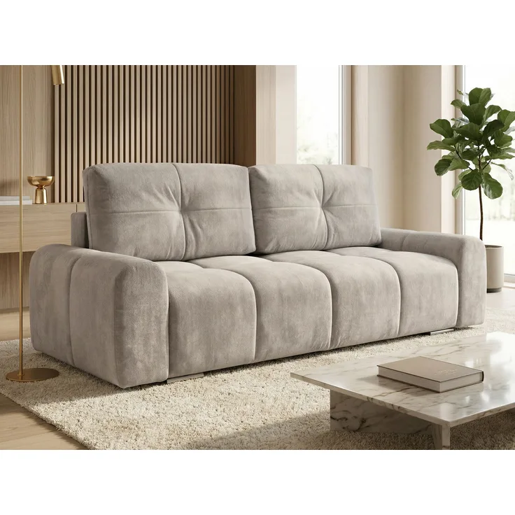 Schlafsofa Fluffy mit Schlaffunktion und Bettkasten - Bonellfederkern, Chenille-Bezug, große Liegefläche 195x145 cm, modernes Polstersofa & Bettsofa, weich & voluminös Sofa (Grau (Vibe 86))