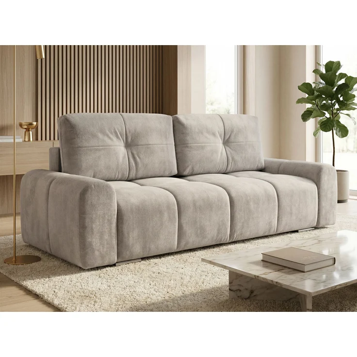Schlafsofa Fluffy mit Schlaffunktion und Bettkasten - Bonellfederkern, Chenille-Bezug, große Liegefläche 195x145 cm, modernes Polstersofa & Bettsofa, weich & voluminös Sofa (Grau (Vibe 86)) – Bild 1