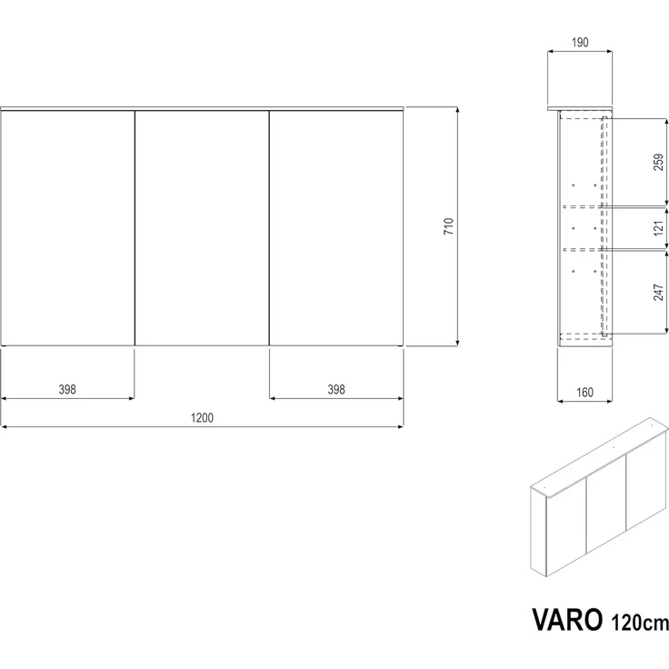 Bernstein Badezimmerspiegelschrank VARO Verspiegelt 120cm Spiegelschrank LED dimmbar Waschtischbeleuchtung Steckdose – Bild 9