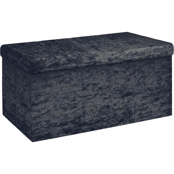 Intirilife Sitzbank (Faltbare Sitzbank 76x38x38 cm in Samt Schwarz), Sitzwürfel mit Stauraum und Deckel mit Samtbezug Sitzhocker