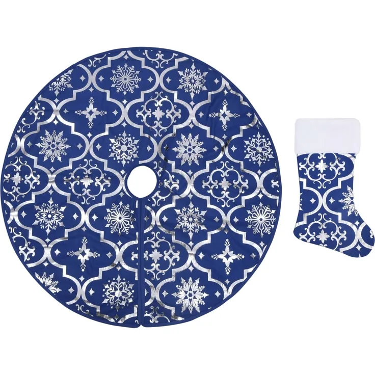 vidaXL Luxus-Weihnachtsbaumdecke mit Socke Blau 150 cm Stoff 330280