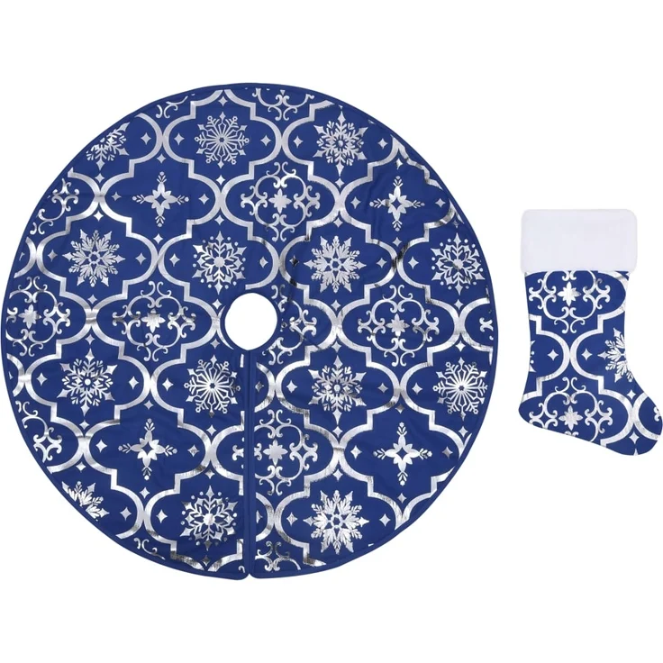 vidaXL Luxus-Weihnachtsbaumdecke mit Socke Blau 150 cm Stoff 330280 – Bild 1