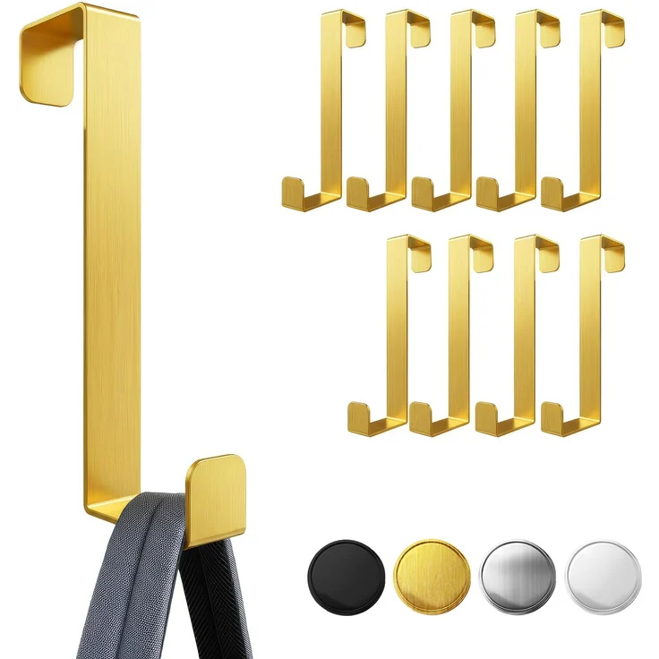 Aurelia Home Türhaken zum Einhängen, 10er-Set, Gold – ohne Bohren, bis 8 kg – Bild 1