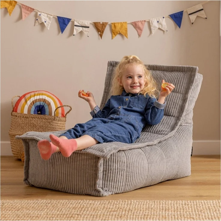Icon Dolce Sitzsack Kinder, Grau, Flauschiger Cord Stoff, Sitzsack Cord mit Füllung, Bequemer Kinder Liege Sessel, Kuschelsessel, Lese Sessel, Schlafzimmer, Kinderzimmer, Spielzimmer – Bild 1
