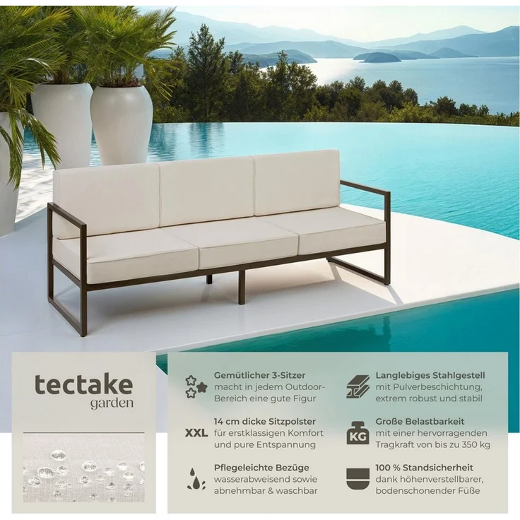 tectake Essgruppe Garten-Loungesofa, (Set, 1-tlg), Pulverbeschichtetes Stahlgestell für maximale Stabilität – Bild 2