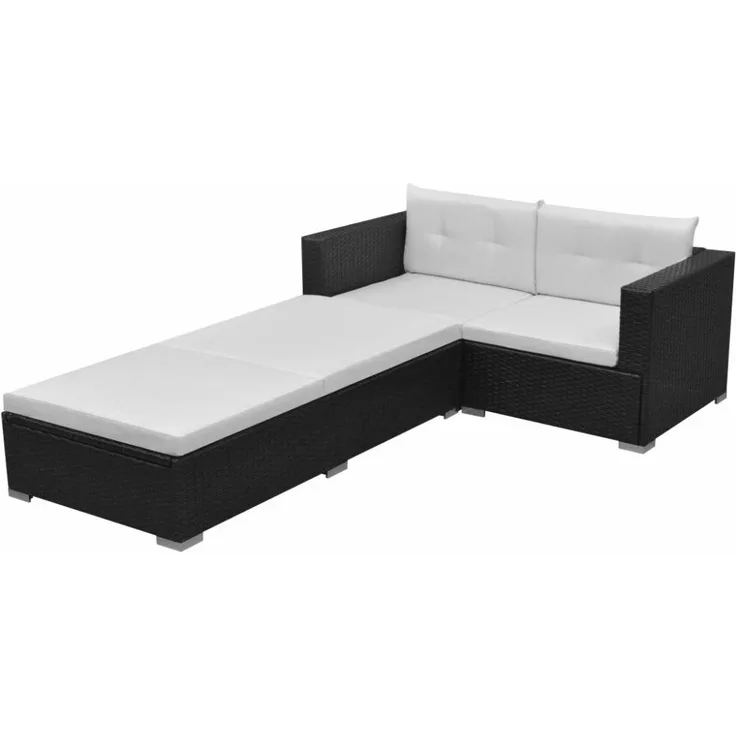 vidaXL 3-tlg. Garten-Lounge-Set mit Auflagen Poly Rattan Schwarz 42748