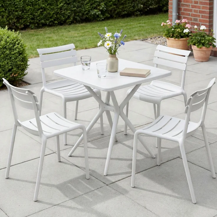 Gartenmöbel-Set KLARA mit 4 Stühlen - 190x190x82cm, Kunststoff, Weiß | Balkonset Gartenset Tisch mit Stühlen Bistroset Outdoor – Bild 4