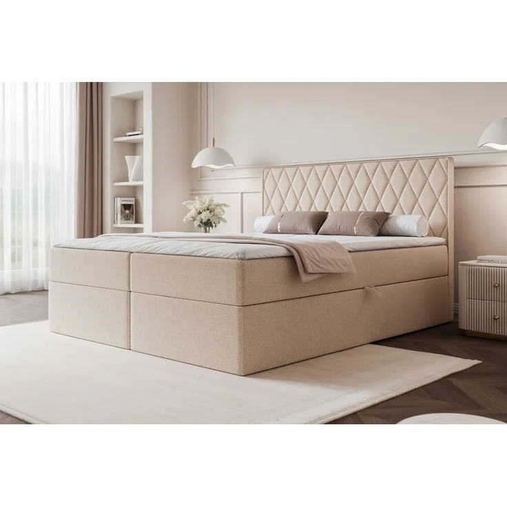 Selsey 'Carenzo' Boxspringbett mit Bonellmatratze, Topper, Chenille, beige, 160x200 cm – Bild 2
