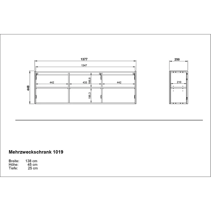 Hängeschrank >PIANA< 3 Türen,6 Fächer, Graphit - 138x45x25cm (BxHxT) – Bild 7