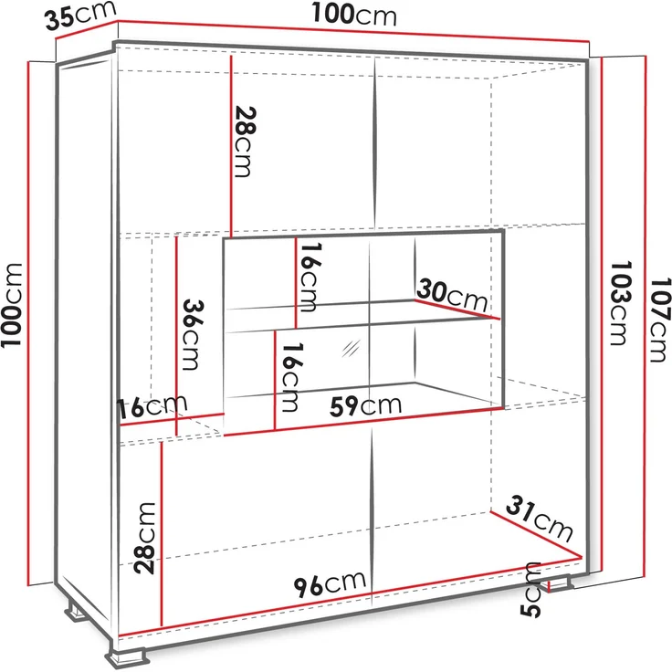 Kommode Calabrini BR01 (Farbe: Nuss Warmia, mit weißer LED Beleuchtung) – Bild 4