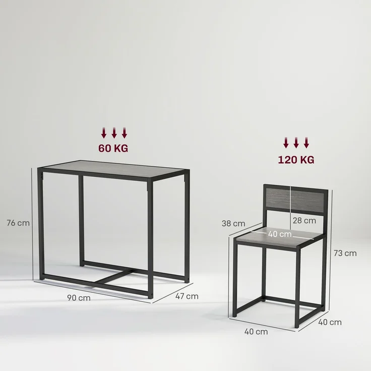 MELAYR, 3-teiliges Bartisch-Set Hochtisch-Set 3-teilig, 2 Stühle, 1 Tisch, 90 cm x 47 cm x 76 cm, Grau – Bild 5