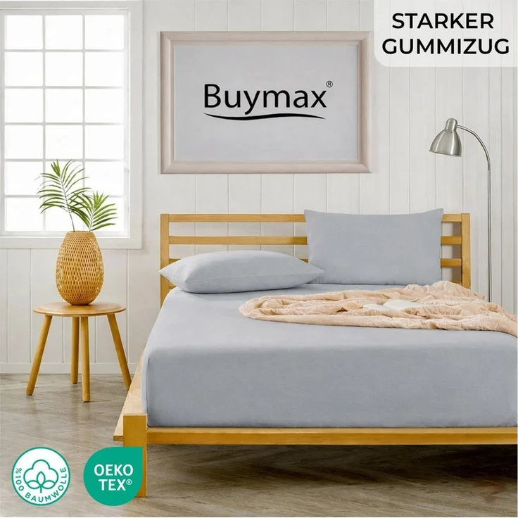 Buymax Spannbettlaken 2-er Set, Doppelpack, Bettlaken, Jersey 100% Baumwolle, Gummizug: rundum, (2 Stück), Pflegeleicht und Atmungsaktiv in Verschiedenen Farben und Größen – Bild 2