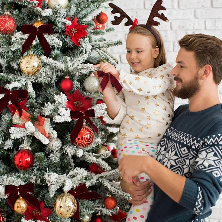 24 Stück – Samt-Schleifen für Weihnachtsbaum, Kranz & Geschenk, 8,9 cm (Weinrot) – Bild 4