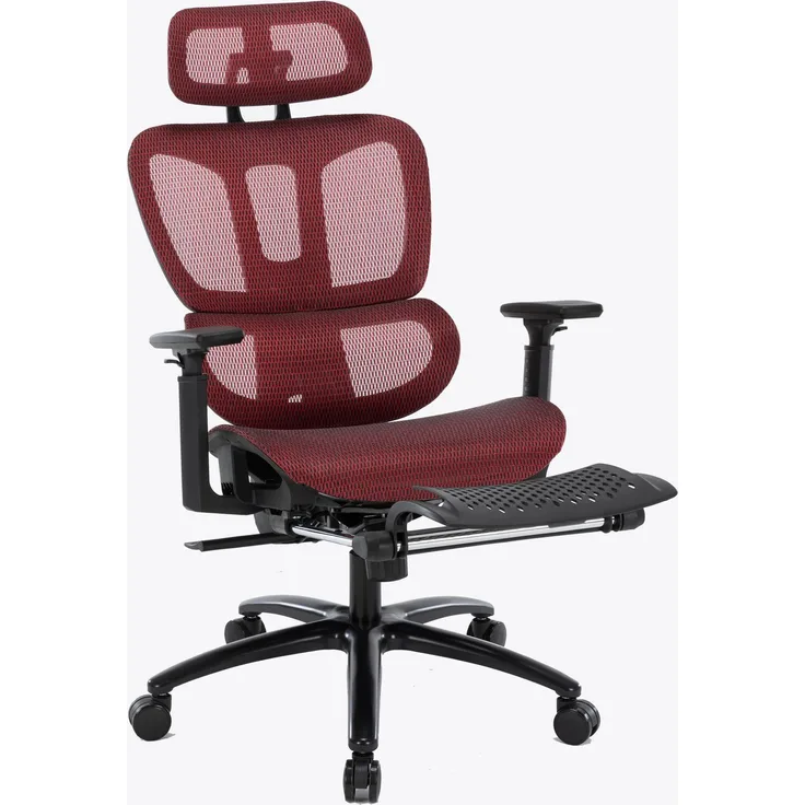 Bürostuhl in moderner Mesh-Optik mit Fußstütze ergonomischer Drehstuhl mit Nacken und Lordosenstütze - Gamingstuhl mit atmungsaktiver Netzrückenlehne und Wippfunktion Schwarz/Rot