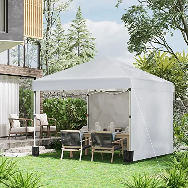 Outsunny Pavillon 3x3m, wasserabweisender Pop-up Faltpavillon mit 2 Seitenwänden, UV Schutz 30+, faltbar und höhenverstellbar, hellgrau – Bild 2